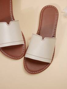 Chaussons plats décontractés pour femmes, chaussons antidérapants à bout rond et ouvert, sandales de plage extérieures - Beige - Voir 8