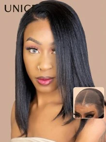 Wigs Yaki Straight Bob Wig Pre Everything 13x4 Lace Front Wig Human Hair Pre Bleached Pre Cut Frontal Wigs Unice Hair - SNatural - View 11