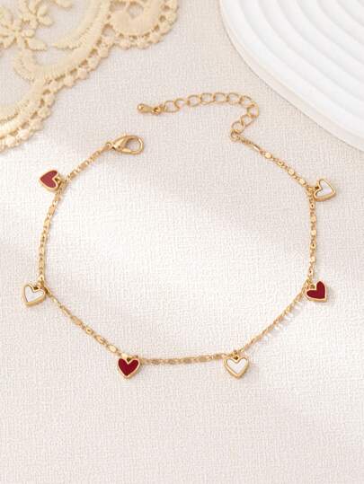 Tobillera minimalista de uso diario de las mujeres decorada con corazón, regalo para el Día de San Valentín, mamá, madre o Día de la Madre