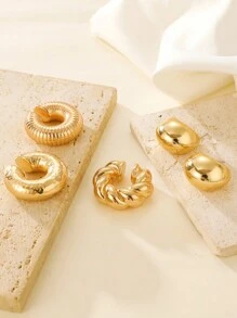 Bộ 5 khuyên tai hình giọt nước lớn hình tròn xoắn ốc chữ C cá nhân hóa phóng đại phù hợp cho các bữa tiệc hàng ngày, tiệc chiêu đãi, đám cưới, v.v. của phụ nữ. - Vàng - Xem 4