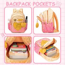 3PCS Bowknot Ribbon Decoration Backpack For Girls With Lunch Bag And Pencil Bag Love Printed Schoolbag Pupil Backpack Travel Bag Picnic Girls Gift - 黃色 - 查看 4