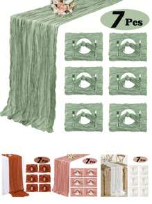 7 Packs Cheesecloth Table Gauze Table Napkins Runner 10ft Boho Gauze Table Runner 35x118 Inch Rustic Cheese Cloth Sheer Table Runner For Wedding Bridal Shower Birthday Party Decorations - Multicolor - View 1