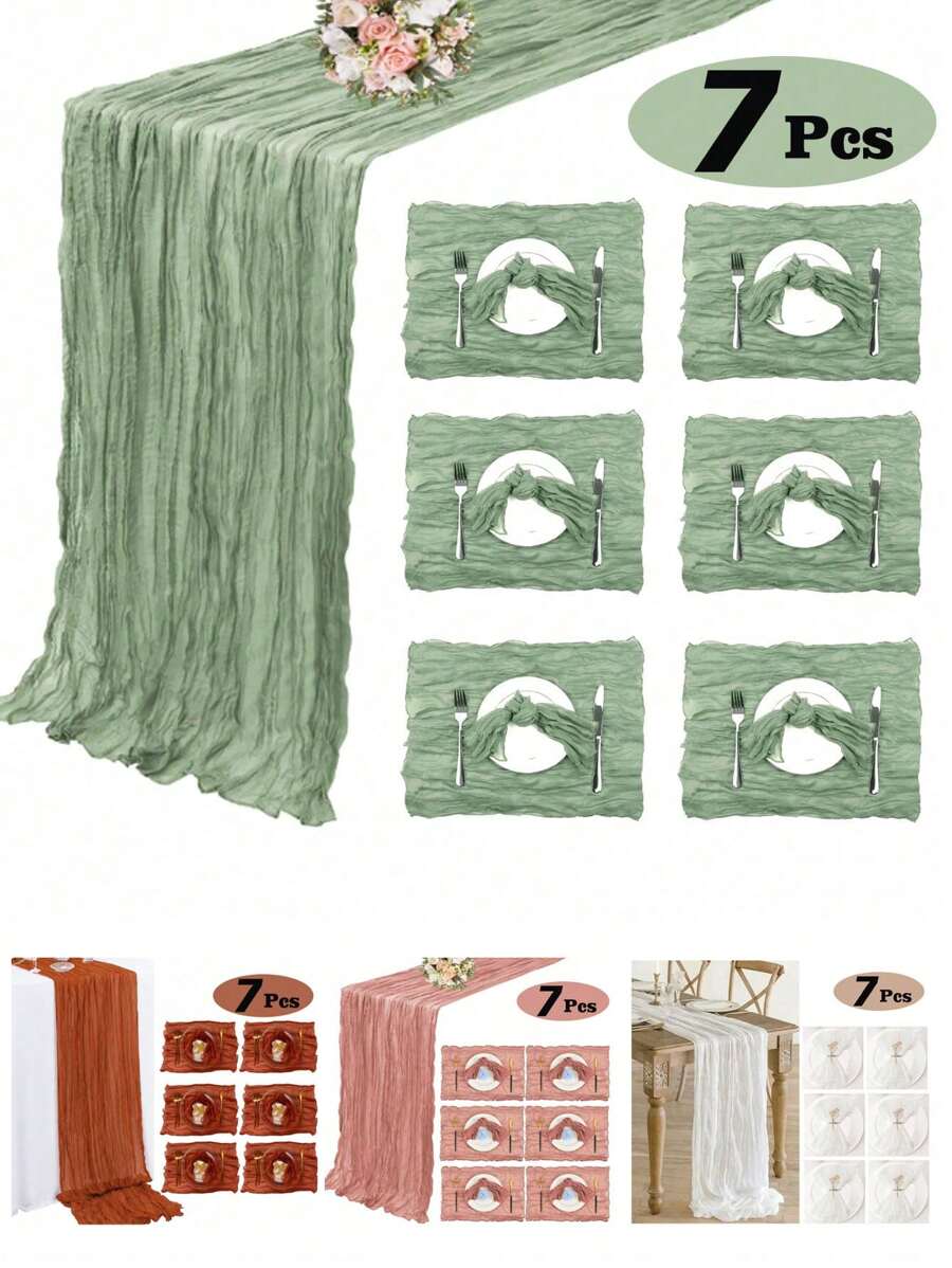7 Packs Cheesecloth Table Gauze Table Napkins Runner 10ft Boho Gauze Table Runner 35x118 Inch Rustic Cheese Cloth Sheer Table Runner For Wedding Bridal Shower Birthday Party Decorations - Multicolor - View 1