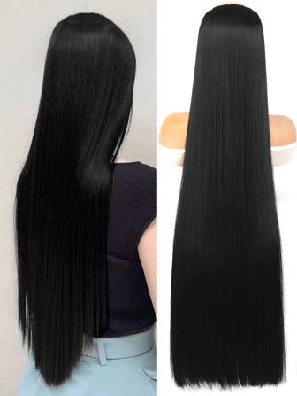 20" 24" 28" 32" 40" Black Synthetic Hair Extensions Hairpiece 5 Clips Long Straight Heat Resistant Hair Piece Natural Hairstyle For Women Daily Used
