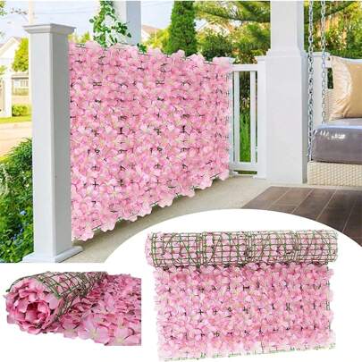 1 pieza Flores de valla, seto artificial de hiedra, rollo de pantalla falsa, flores artificiales de hortensia para privacidad del jardín con reducción de ruido para decoración exterior del hogar, patio, jardín, Día de San Valentín, regalo, plantas falsas
