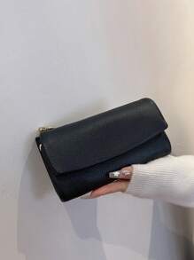 Women's Tri-Fold Wallet, Stylish Solid Color Purse - Black - View 3