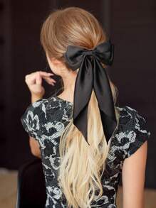 2入組女孩大蝴蝶結髮夾，優雅多用途復古時尚髮飾，適用於日常穿著和裝飾，可愛(黑色和酒紅色) - 彩色 - 查看 3