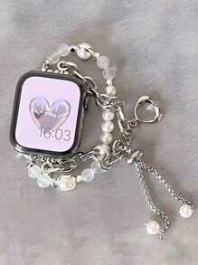 1 件珠宝手链兼容 表带兼容 ApplewatchS8/SE Love Crystal Iwatch765 代苹果表带适合女生高端。Love Crystal 珍珠手链-【银色】尺寸 41mm40/38mm 42/44/45/49mm（适用于 7/8 代）兼容 Ultra2/9 Se8/7/6/5/4/3/2/1 伸缩抽绳设计，夏季必买表带 - 銀色 - 查看 8