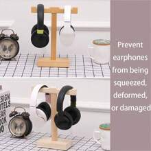 1pc Wooden Headphone Stand, Universal Headset Holder For Over-Ear Headphones, Earphones And Gaming Headsets