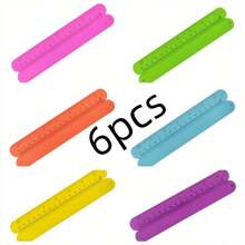 6 piezas Brazalete de silicona con escala de colores, bandas de pulseras con dos funciones de regla en colores brillantes - multicolor - Ver 2