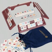 1 Set Rummy Cube Game,Travel Size Rummy Game , Mini Rummy Set For 2-4 Players, With 106 Rummy Tiles, 4 Playing Racks, 1 Storage Velvet Bag, 1 Dice - Black - View 6