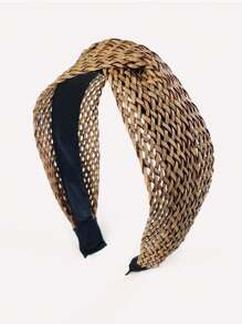 1pc Chic Boho Straw Knot Headbands - Handcrafted, Comfortable & Versatile - Wide Woven Hoop For Women Beach Holidays - Fashionable Hair Accessory For Stylish Vacation Looks - Coffee - View 8