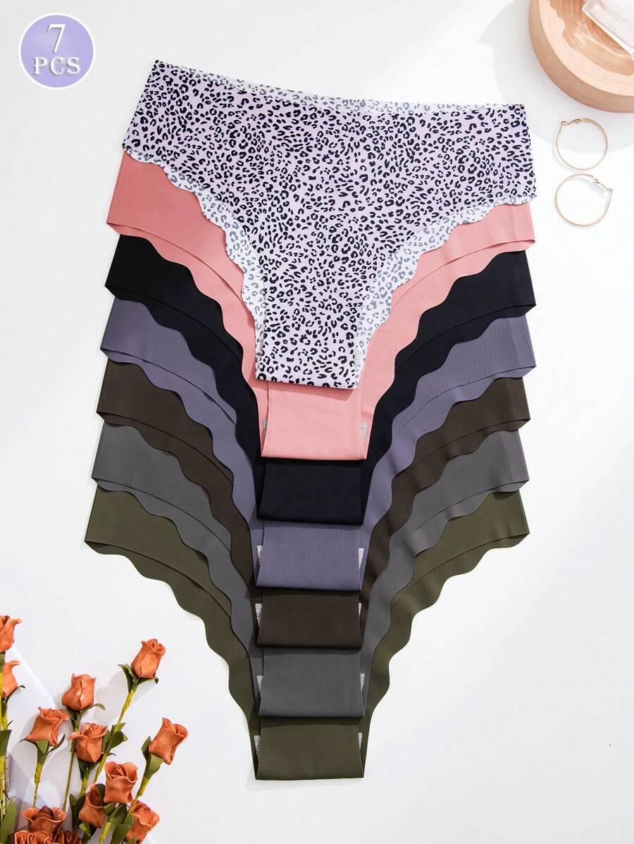 7pcs Seamless Mid-Rise Women's Triangle Panties With Wavy Edges | SHEIN