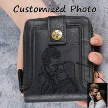 1 Pc Customized Photo Wallet,Personalized Picture Wallet, Short Wallet, Men's Zipper Wallet, Brown Color Custom Leatherette Wallet, Large Capacity Wallet, Multi-Card Slot Wallet, Custom Photo PU Leather Wallet, Money Holder, Personalized Father's Day Gift, Dad Wallet, Anniversary Gifts, Birthday Gift For Dad, Wedding Gift, Valentine's Day Present, Graduation Gift, Gift For Boyfriend/Him/Classmates/Dad/Husband