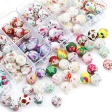 10入15mm美麗的花卉系列印花矽膠圓珠，適用於DIY汽車掛件，鑰匙扣，手鍊，筆掛飾，珠寶裝飾 - 彩色 - 查看 2