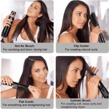 多功能吹風機刷柔軟度和控制，輕巧的旅行熱梳，適用於家居、學生宿舍、沙龍使用，4合1捲髮用吹風機、直髮板、梳子、電動旋轉捲髮梳，吹風機造型工具，理髮店沙龍家用