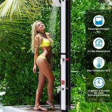 40L Solar Shower, Solar Garden Shower Including 360 ° Shower Head, Tap, Garden Hose Connection & Protective Hood, Pooldusche Camping, Warm Water, Up To 60 ° C, Without Power Connection - Silver Black - View 5
