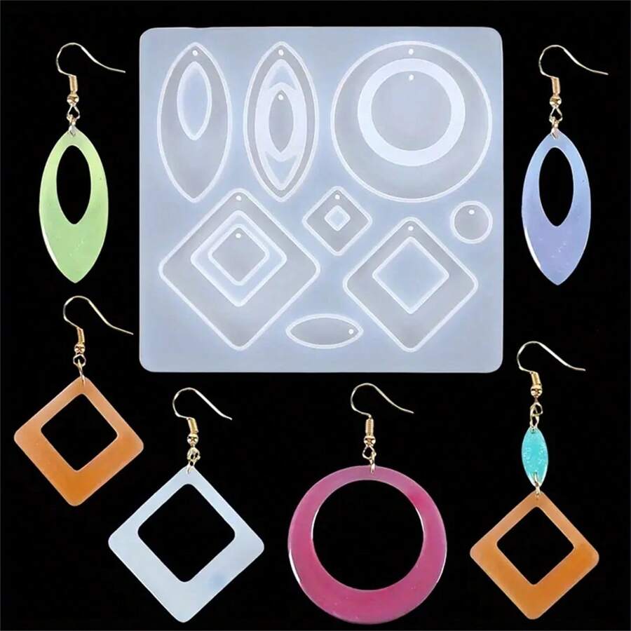 1pc Crystal Pendant Earring Mold - Make Unique Jewelry With Easy DIY Craft Experience - Flexible Silicone Material, Compatible With UV Curing Epoxy Resin, Ideal For Craft Lovers - Multicolor - View 1