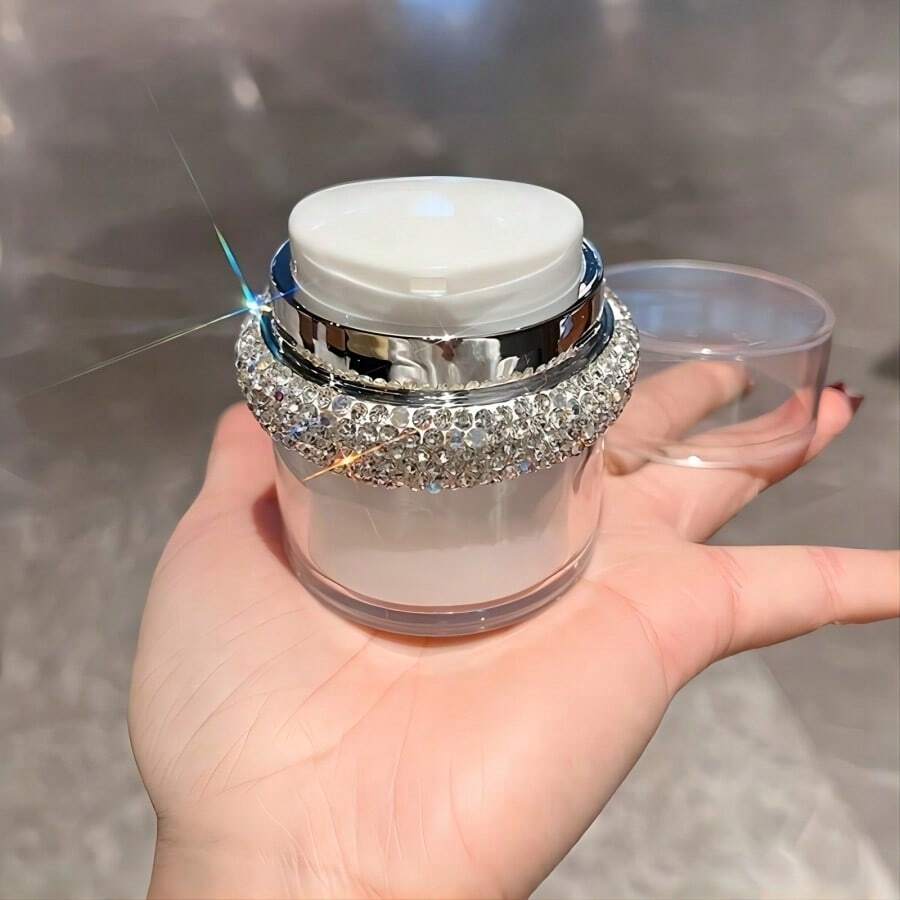1pc Shiny Rhinestone Cream Jar Vacuum Bottle, Airless Pump Jar Bottle