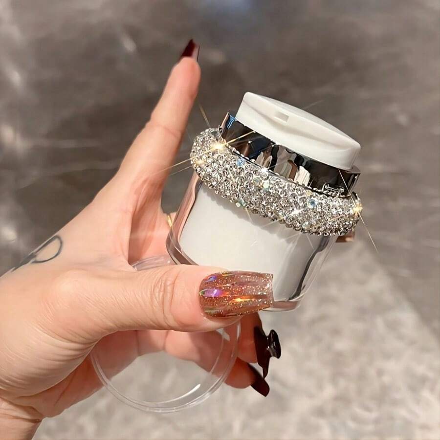 1pc Shiny Rhinestone Cream Jar Vacuum Bottle, Airless Pump Jar Bottle