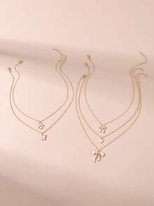 5pcs/Set Girls & Teens Butterfly, Flower, Heart Necklace Set, Suitable For Daily Decoration - Pink - View 2