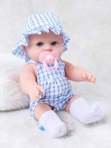 Búp bê em bé 12 inch Búp bê mô phỏng em bé dễ thương Bộ đồ liền thân kẻ sọc xanh Quần áo liền thân Váy búp bê Đồ chơi Búp bê dễ thương Quà tặng hoàn hảo cho trẻ em - Màu xanh lam - Xem 6