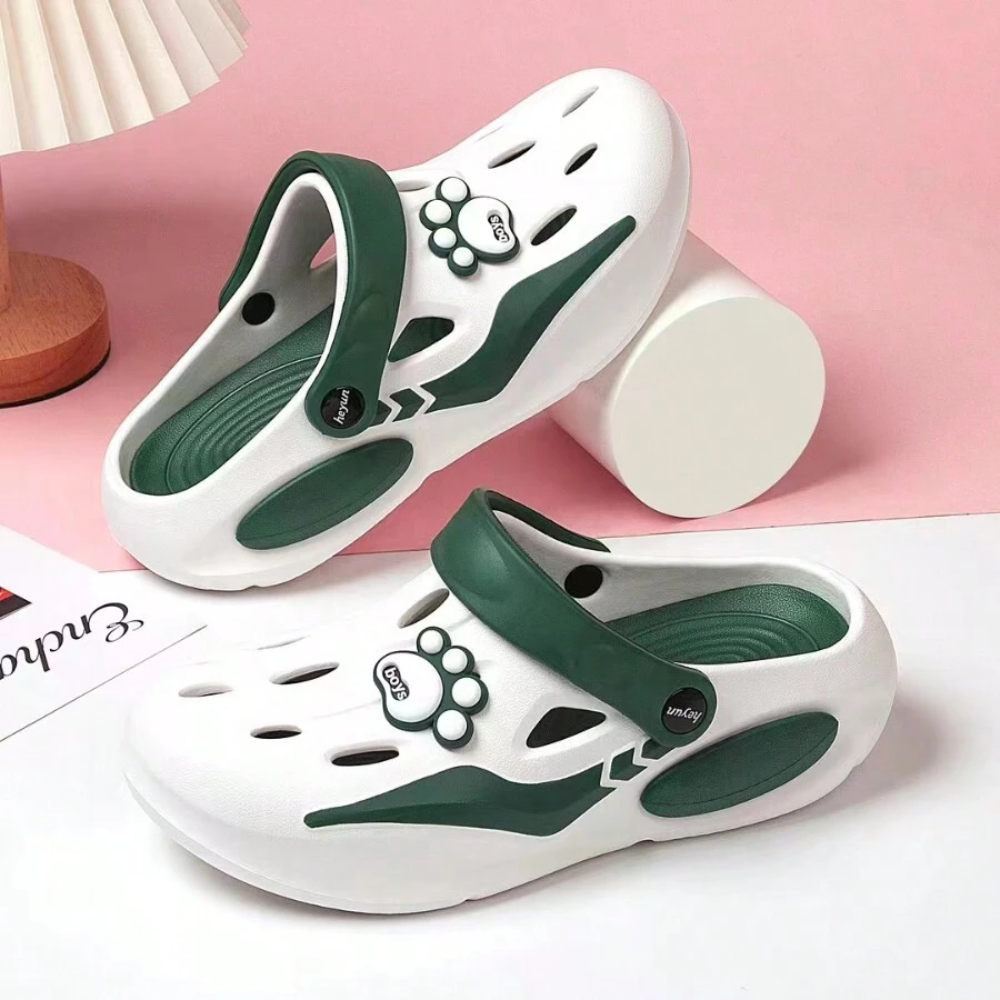 Fashionable Cute Paw Hole Shoes Women Thick Bottom Increased Height Cartoon Beach Slippers Outdoor Wear Summer Hole Shoes Women Trending Breathable Slip-On Sandals Nurse Work Outdoor Beach Slippers Thick Bottom Closed Toe Slippers - Mint Green - View 1