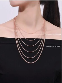 玫瑰金女士項鍊，S925純銀鎖骨頸鍊，粗金銀鏈毛衣項鍊 - 玫瑰金 - 查看 36