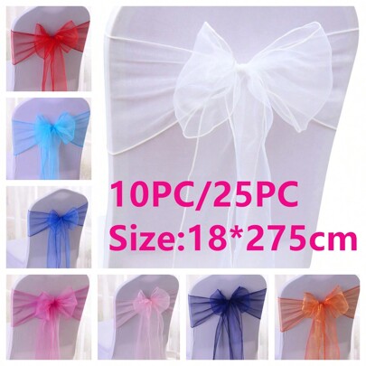 10/25/50pcs White Organza Chair Sash, Organza Bowknot Chair Back Decoration For Christmas, Festival, Outdoor, Wedding Events, 18cm Width X 275cm Length, DIY Bowknot Needed, Tulle Decor For Party, Graduation, Backdrop, Interaction Event