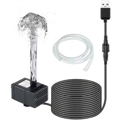USB Mini Submersible Water Pump With Tubing For Pet Fountain, Aquarium Fish Tank, Pond, Fountain, Hydroponics