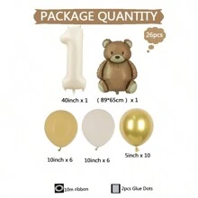 26pcs Brown Cute Bear Cream-Brown 3D Number Decorative Balloon Set, Suitable For Festivals, Birthdays, Parties And Other Events, Christmas