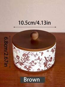 1pc French Vintage Style Ceramic Floral Tea Storage Jar & Sugar Canister, Kitchen Ceramic Wooden Lid Decorative Container - Multicolor - View 2