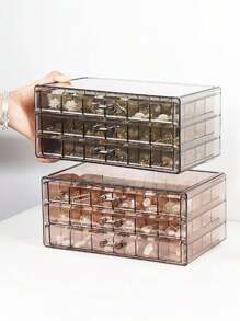 1pc 72 Grid Jewelry Drawer Storage Box, Clear Acrylic Jewelry Organizer For Earrings, Necklaces, Rings, Modern Style, With Dividers, Plastic Lockable Jewelry Box, Suitable For Travel, Desktop, Women's Jewelry Storage, Elegant 72-Slot Jewelry Organizer: Three-Layer Drawer Storage Box, Classified Accessory Stand - Clear And Space-Saving