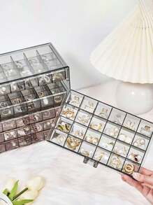 1pc 72 Grid Jewelry Drawer Storage Box, Clear Acrylic Jewelry Organizer For Earrings, Necklaces, Rings, Modern Style, With Dividers, Plastic Lockable Jewelry Box, Suitable For Travel, Desktop, Women's Jewelry Storage, Elegant 72-Slot Jewelry Organizer: Three-Layer Drawer Storage Box, Classified Accessory Stand - Clear And Space-Saving