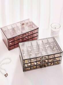 1pc 72 Grid Jewelry Drawer Storage Box, Clear Acrylic Jewelry Organizer For Earrings, Necklaces, Rings, Modern Style, With Dividers, Plastic Lockable Jewelry Box, Suitable For Travel, Desktop, Women's Jewelry Storage, Elegant 72-Slot Jewelry Organizer: Three-Layer Drawer Storage Box, Classified Accessory Stand - Clear And Space-Saving