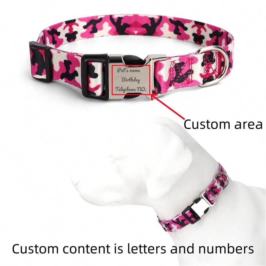 1件個性化刻字項圈，數字印刷寵物項圈，適用於小型，中型犬，防丟失，適用於泰迪和其他品種 - 玫紅色 - 查看 1