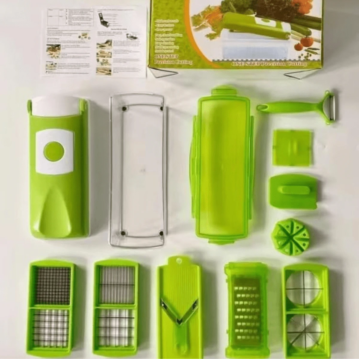 Cortador Rallador De Alimentos Verduras Frutas 15 Pzas Cortador De Verduras Rebanadora LEODY - Verde - Ver 1