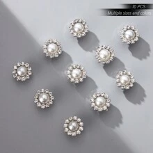 10入組太陽花造型鈕扣，閃亮鑽石和珍珠裝飾，古典優雅高級金屬鈕釦，適用於連衣裙、開襟衫、襯衫、外套、毛衣，女性服裝裝飾DIY、衣物、髮飾、禮品盒、手提袋和裁縫用品 - 彩色 - 查看 3