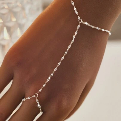 SYMFNY 1pc 925 Silver Minimalist Personalized Bling Bling Lips Chain Ring Bracelet