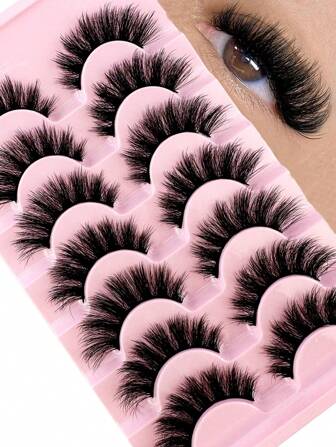 New 7Pairs Makeup Mink Lashes 5D Fluffy Soft Full Fake Eyelashes Thick False Eyelashes Wispy Lash Extension Natural 3D Cat Eye Mink Lashes Strip Lashes,Lashes,Eyelashes,Fake Lashes