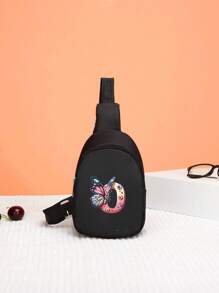 1pc Mini Unisex Kids Nylon Zipper Letter Chest Bag, Multifunctional Casual Pouch, Suitable For Daily Use - Black - View 24