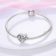 1 pièce Charm perles en forme de cœur avec zircone cubiques roses exquis de couleur argent, convient pour les bracelets serpent, les colliers pendentifs. Idéal pour la fabrication de bijoux DIY, cadeau pour petite amie pour la Saint-Valentin, anniversaire