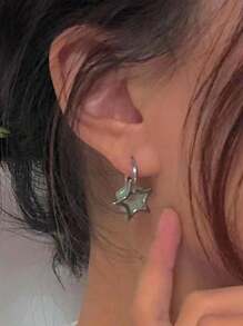 1pair Korean Star Earrings For Women Gothic Pentagram Pendant Earrings Y2K Punk Earrings Removable Simple Earrings Hip Hop Jewelry