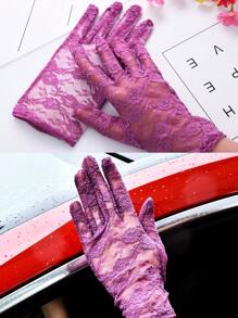 1 双优雅蕾丝手套，防紫外线，透气透明花卉网眼设计，适合驾驶、骑自行车和户外，女士 - 彩色 - 查看 16