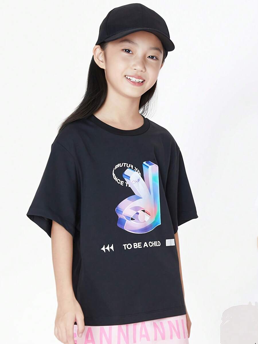 Annil Junior High School Boys' And Girls' Round Neck Short Sleeve T-Shirt Summer Breathable Parent-Child Clothing