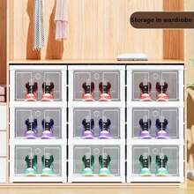 1 Stück stapelbarer, faltbarer Schuhkarton mit Tür - staubdichter Kunststoff Sneaker Organizer, platzsparende Aufbewahrung für Eingangsbereich, Schlafzimmer, Zuhause & Wohnheim