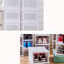 1 Stück stapelbarer, faltbarer Schuhkarton mit Tür - staubdichter Kunststoff Sneaker Organizer, platzsparende Aufbewahrung für Eingangsbereich, Schlafzimmer, Zuhause & Wohnheim