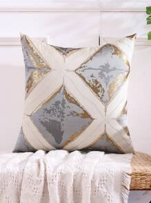1pc Golden Thread Geometric Jacquard Pillowcase