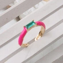1 Open-Ended Ring Bohemian Candy Color Drip Oil Rectangle Glass Stackable Ring For Women - Statement Jewelry Gift - Geometry - View 18
