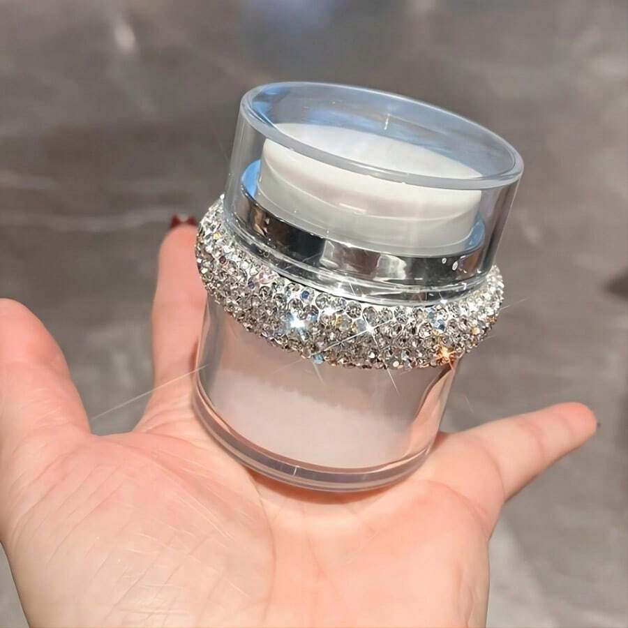 1pc Shiny Rhinestone Cream Jar Vacuum Bottle, Airless Pump Jar Bottle